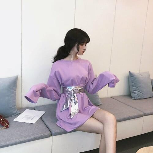 Bella Philosophy women summer elegant cotton solid blouse female pullover basic shirt with belt long sleeve tunic round neck top