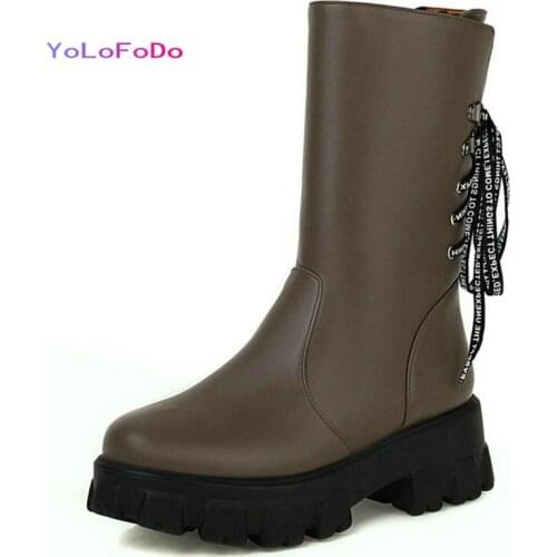 2021 Autumn Winter Women Ankle Boots Platform Square High Heel Ladies Lace Up Boots PU Leather Round Toe Womens Boots White