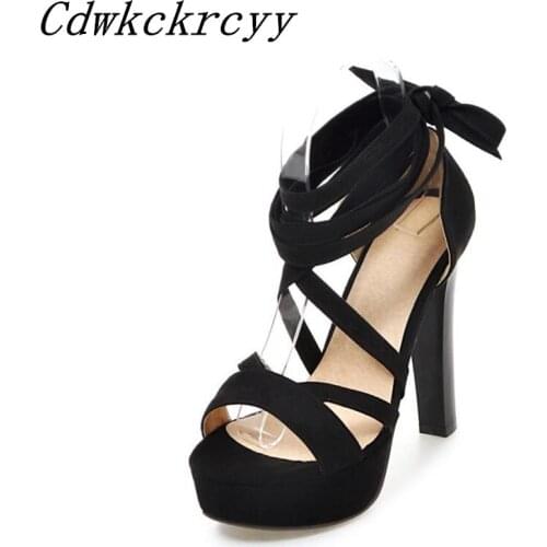 Summer New pattern fashion Suede Super high heel 12CM Women sandals black sexy overlapping Bandage Waterproof Women sandals