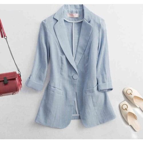 Summer thin Blazer women jacket 3/4 sleeve slim elegant ladies jackets Single button office business suit coat short casual tops