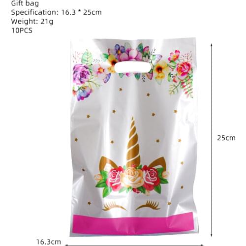 Girl Birthday Party Pink Unicorn Decors Disposable Plastic Candy Gift Bag Theme Kids Birthday Festival Christmas Supplies 10pcs