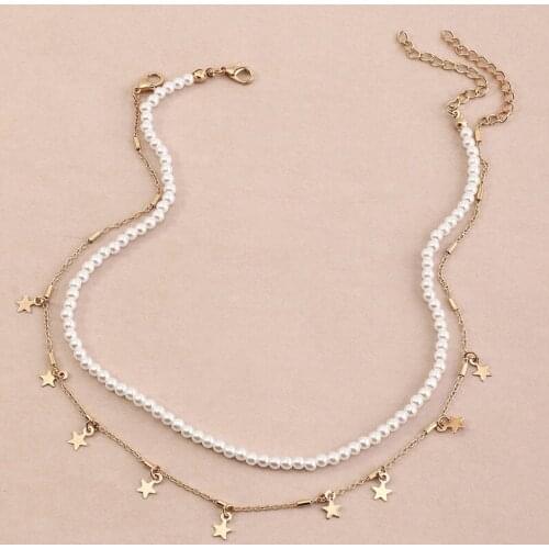 2021 Luxury Pearl Five-pointed Star Pendant Necklace for Women Summer Star Heart Chain Choker Necklace Bohemian Jewelry Gift