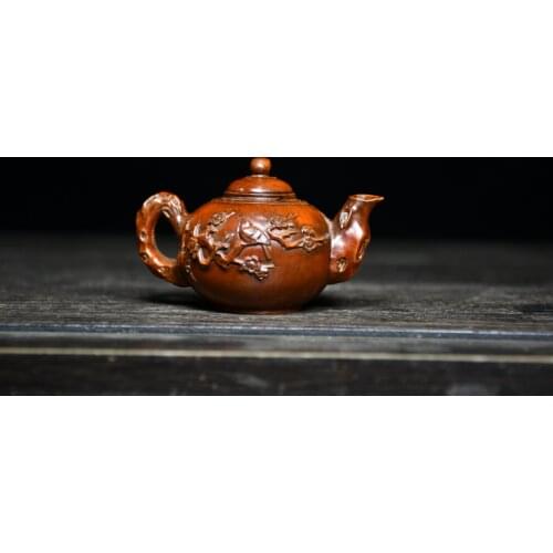 3" China Lucky Seikos Boxwood Magpie statue kettle teapot Magpie standing on plum tree branch Ornaments Happy brow