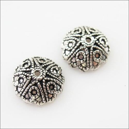 25Pcs Tibetan Silver Heart Flower End Bead Caps Connectors 12.5mm