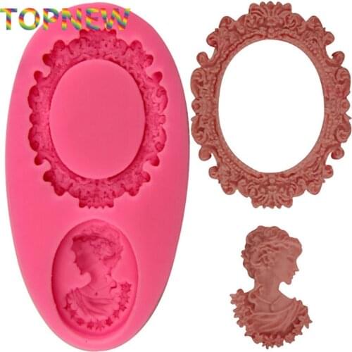 3D Fondant Cake Mold Vintage Mirror Frame Lady Silicone Mold Candy Chocolate Cupcake Christmas Frame Moulds