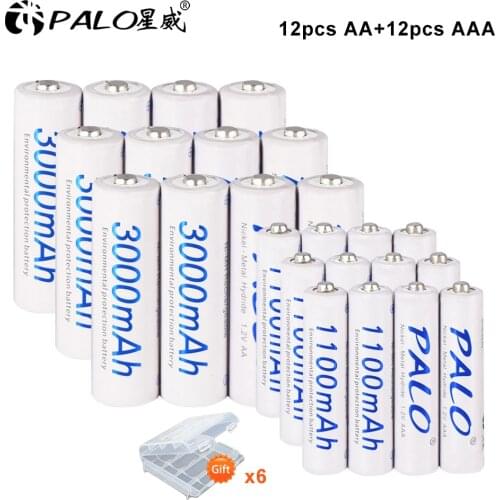 PALO AA AAA Battery Sets 1.2V AA Rechargeable Battery + 1.2V AAA Batteries Ni-Mh NiMh ni mh AA AAA Battery for Camera Toy