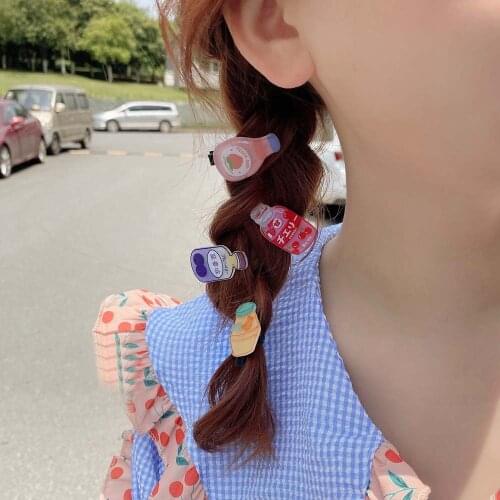 Drink Bottle Cartoon Hairpin Frosted Broken Hairpin Color Fruit Milk Tea Children Duckbill Girl Hair Accessories