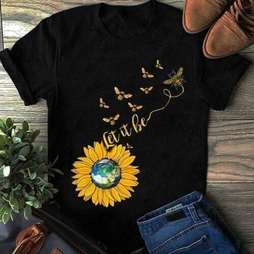 Sunflower Hippie Earth Let It Be Mens Black Cotton T Shirt S-6XL US Supplier Men Women Unisex Fashion tshirt Free Shipping