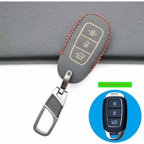 Hot sale 3 button Leather Car Key Fob Set Case Cover For Hyundai Encino KONA 2018 3 button Car Key Leather keychain accessories