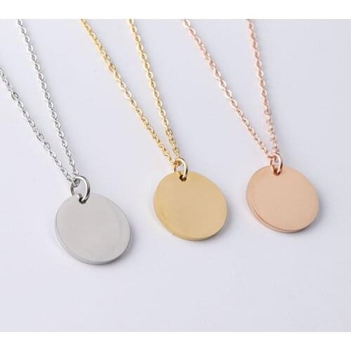 Jaymaxi Stainless Steel Laser Engraved Name Logo Pendant Round Blank Stamp Mirror Polished Fashion Charm 45cm Chain Necklace