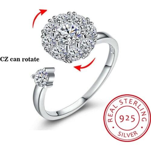 Rotate Rings 925 Sterling Silver Ring For Women Fashion Rotatable CZ Crystal Open Knuckle Toe Rings Wedding Jewellry