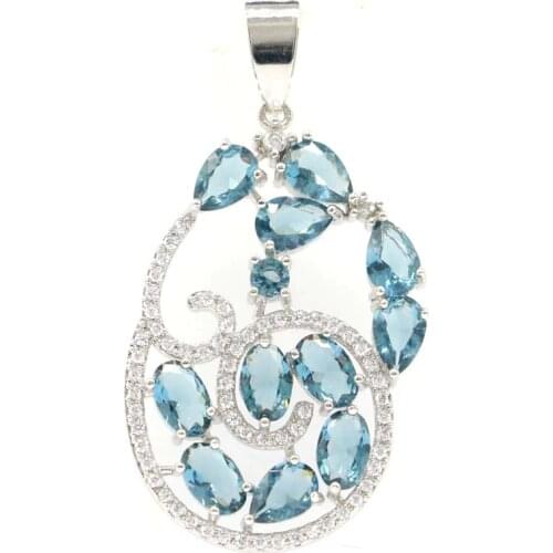 42x23mm Beautifu Created White Sapphire London Blue Topaz CZ Silver For Womans Silver Pendant Fine Jewelry