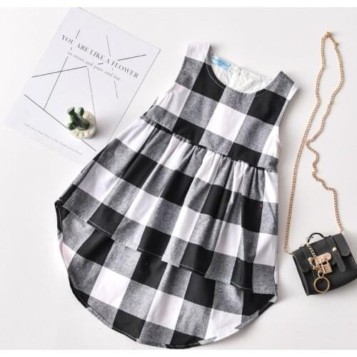 Summer Clothes For Girls 2019 Girls White Dress Black White Plaid Short Front Long Back Girls Princess Dress Baby Girl Clothes