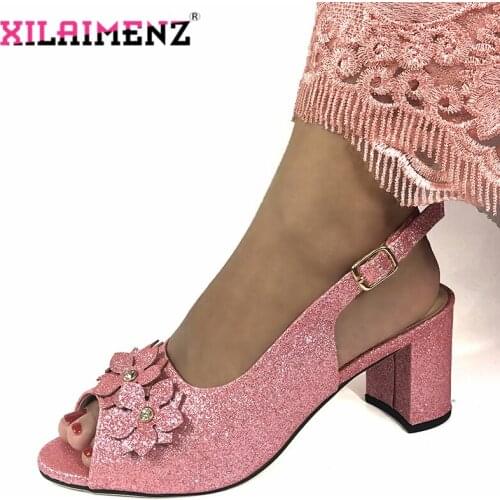 Pink Color New Design African Hot Selling Italian Ladies Shoes for Wedding Party Mature Style Appliques Nigerian Women Shoes