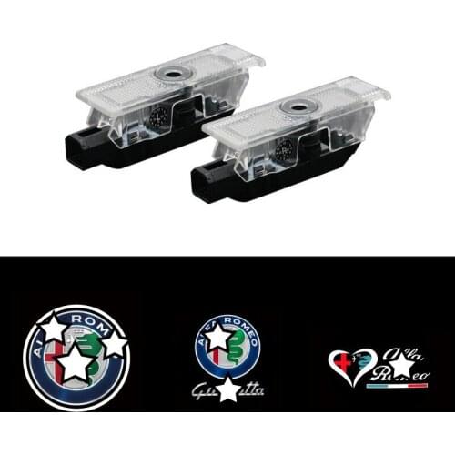 2Pcs New fashion LED Car Door Welcome Light Logo Projector for Alfa Romeo Giulia Giulietta Mito Stelvio Brera 147 156 159