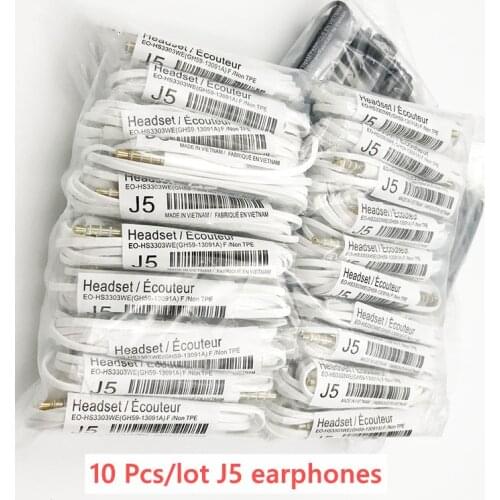 Wholesale 10 pcs/lot 3.5mm In-Ear J5 Earphones Earbuds With Mic & Remote Volume Control For Samsung Galaxy S6/7/8/9/10 Edge Not