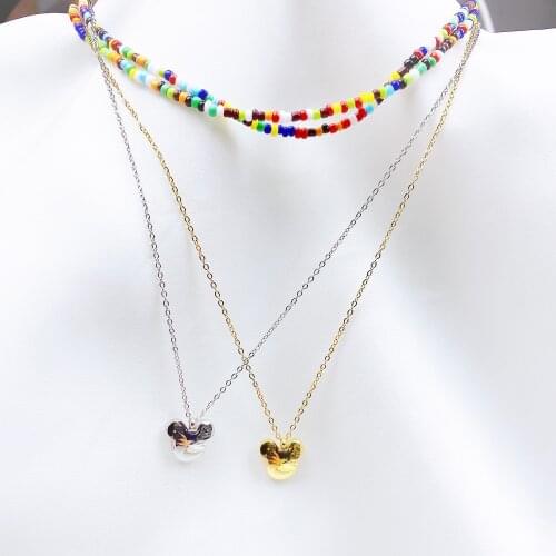 Cartoon Kawaii Mouse Pendant Necklace Titanium Steel Chain Necklace Inlaid Crystal Fashion Trendy Women Jewelry Birthday Gift