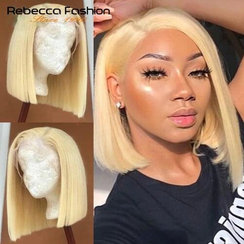 Blonde 613 Lace Wig Brazilian Blunt Cut Bob T Part Human Hair Wigs Pre plucked with Baby Hair Straight 613 Bob Wig For Women