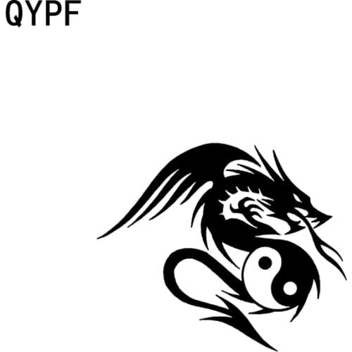 QYPF 17.8CM*13.7CM Dragon Shaped Yin And Yang Vinyl Personality Car Motorcycle Sticker Decal Black Sliver C17-000156