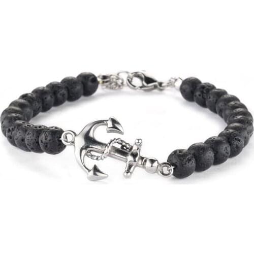 Runda 2020 Fashion Handmade Natural Bead Bracelet for Men and Women with Stainless Steel Anchor Bracelets Jewelry