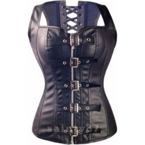 Sexy Black Steampunk Corset Faux Leather Lace Up Boned Gothic Corsets&Bustier Sexy Lingerie Slimming Shaper Plus Size S-6XL