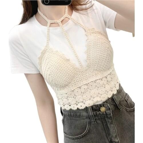 Sexy women corchet cropped top sexy streetwear crop top women padded cute tops women lace cami
