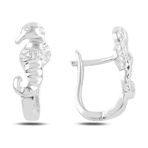 Silver 925 Sterling Seahorse Zircon Cubic Zirconia J Earrings