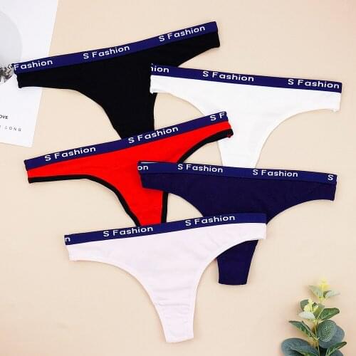 1 Piece Lot Woman Underwear G String Thongs Lingerie Femenina Panties Sports Style Solid Color Letter Edge Underpants Wholesale