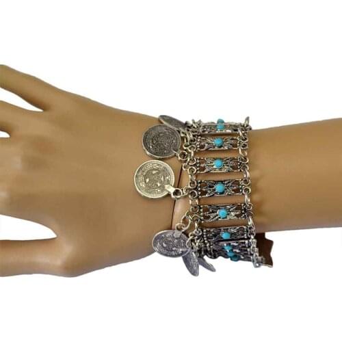 Turk Tibetan Color Metal Bracelet Jewelry Gypsy Coin Carving Vintage Boho Bracelets & Bangles Retro Tribal Jewelry Gifts Women