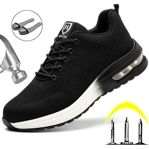 Men Air Cushion Work Shoes Protective Safety Shoes Man Steel Toe Shoes Work Sneakers Safety Boots For Men Women Puncture-Proof