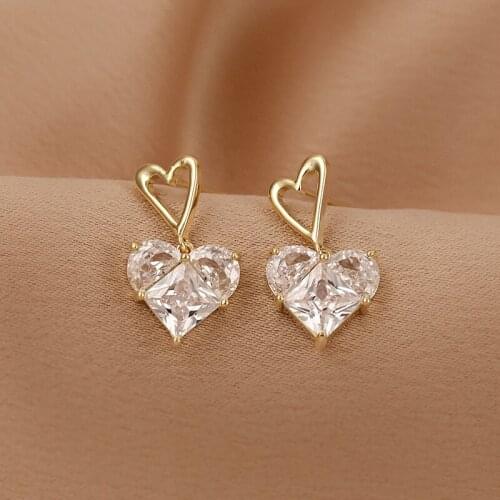 OLIRAFT 2021 Trend Korean Small Heart Earrings For Women Simple Temperament Net Red Rhinestone Earrings Accessories Party Gifts