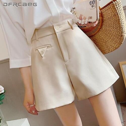 Apricot Casual Summer Wide Leg Shorts For Women 2021 High Waist Loose Work Wear Suit Short Trousers Ladies