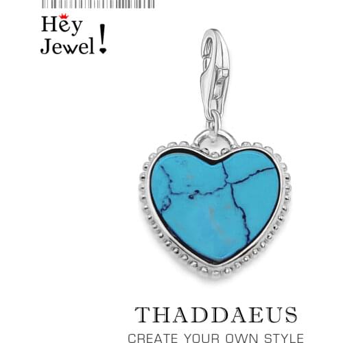 Blue Heart Eternal Love Charm Pendants For Women 925 Sterling Silver Romantic Token of Love Jewelry Fit Bracelet Necklace