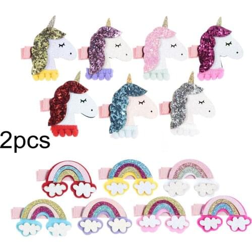 2pcs/lot Unicorn Horn Rainbow Hair Clips Girls Birthday Gift Party Supplies Halloween Cosplay Hair Accessories Photography Props