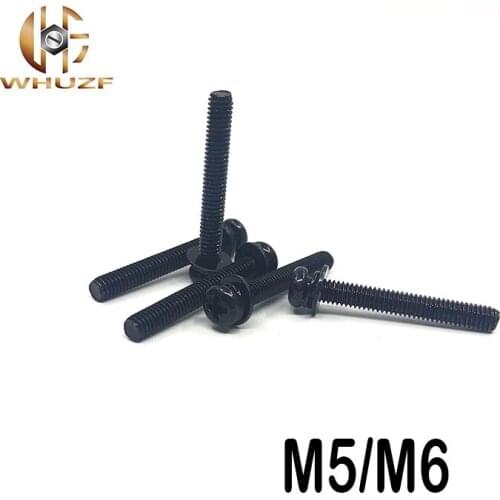 20pcs M5/M6 carbon steel 12.9 round head screws black screws three combination screws zinc screw