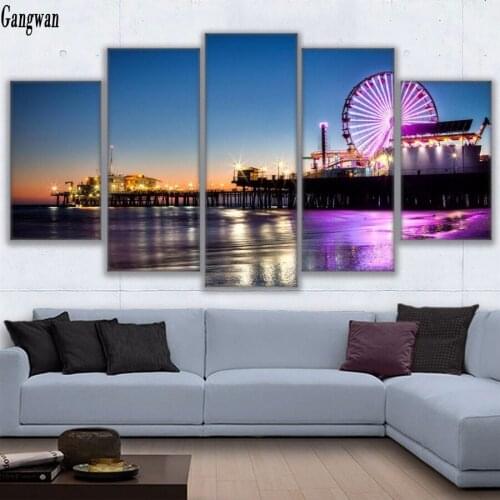 5 Pieces Los Angeles Beach Pier diamond embroidery cross stitch diamond painting city landscape decoration fulll rhinestone