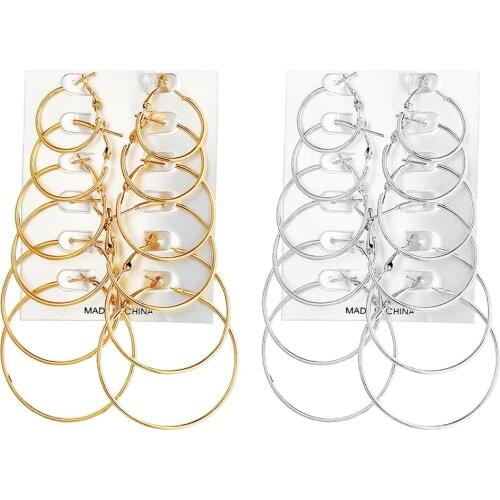 6 Pairs Women Girls Smooth Big Large Hoop Dangel Earrings Nightclub Jewelry