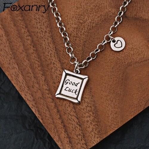 Foxanry 925 Sterling Silver Sweater Necklace Trend Punk Hip Hop Vintage Simple Good Luck Pendant Thick Chain Party Jewelry Gifts