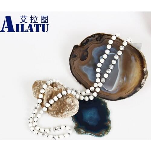 Ailatu Men and Ladies Gift Jewelry Natural 8mm White Howlite Stone Beads Fashion Necklace Healing Balance Prayer Male