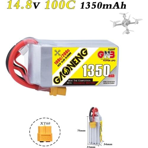 Gaoneng GNB Lipo 14.8V 1350mAh 4S1P FPV Lipo Battery 4S Lipo 14.8V 100C with XT60 Plug For RC Drone Car Helicopter RC Parts