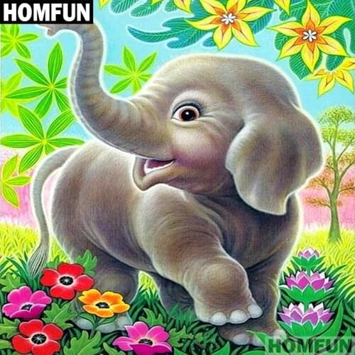 HOMFUN Full Square/Round Drill 5D DIY Diamond Painting "Cute elephant" 3D Embroidery Cross Stitch 5D Decor Gift A01256