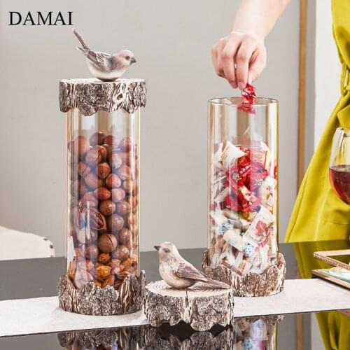 American Vintage Pastoral Glass Bottle Resin Bird Decorative Candy Sancks Storage Jar with Lid Coffee Table Ornaments Home Decor