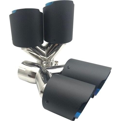 Car exhaust pipe tail nozzle Y-shaped double nozzle carbon fiber twill grilled blue tail throat four-out tail throat silencer