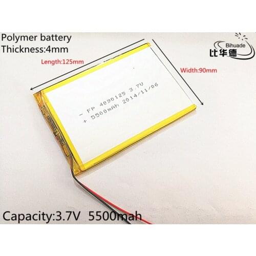 Free shipping 1pcs/lot 3.7V 4090125 tablet battery 5500 mah each universal rechargeable for tablet pc 8 inch 9 inch 10inch