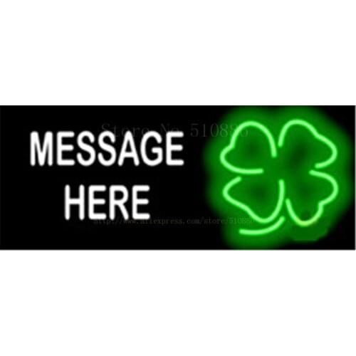 Custom Message Four Leaf Clove NEON SIGN REAL GLASS BEER BAR PUB LIGHT SIGNS store display Bulbs drink Advertising Lights 17*14"