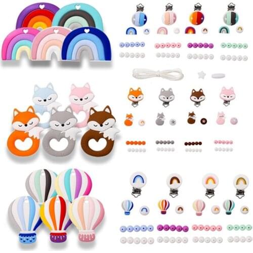 Baby Silicone Teether Food Grade BPA Free Baby Teething Silicone Beads DIY Accessories Set Pacifier Chain Clips Nylon Rope
