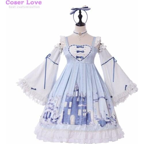 Daily clothes Sweet Love Lolita peakswoods ladybee snow girl long sleeve light blue op dress