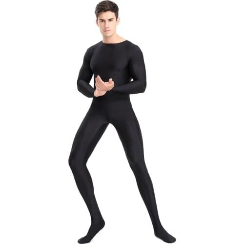SPEERISE Halloween Full Body Zentai Black Spandex Footed Skinny Tight Jumpsuits for Women Unitards Man Cosplay Costumes