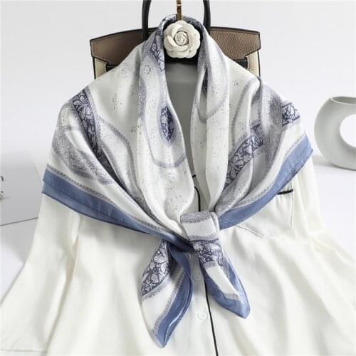 Summer Design Scarves for Women Shawl Print Silk Feeling Hijab Scarf Neckerchief Female Bandana Square Foulard Ladies Wrap 2021
