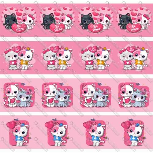 DIY Handmade Materials Cute Cartoon Pink Cat Printed Custom Design Ribbons for Crafts Hair Bow Lanyard/Grosgrain/Satin Ribbon